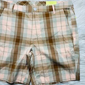 all in motion Plaid Golf Board Shorts Brown Cream Size 36